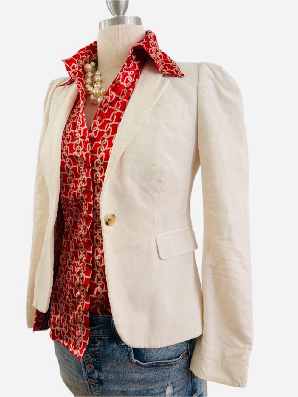 J-CREW-Cream Single-Button Tailored Women's Blazer